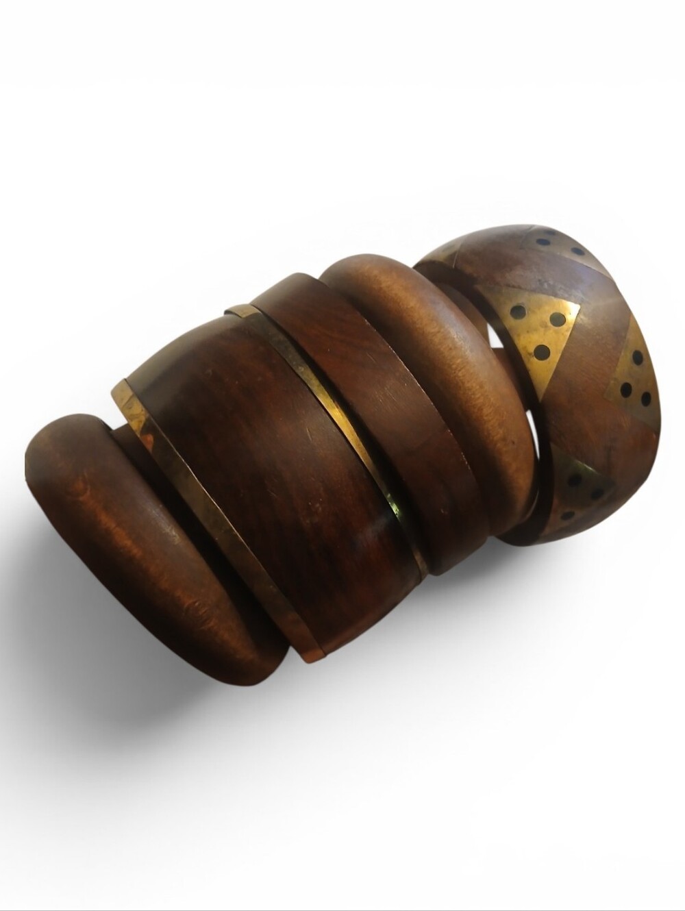Wooden and Brass Cuff Bracelet Set Of 5 For Small/medium Hands - Dark Brown